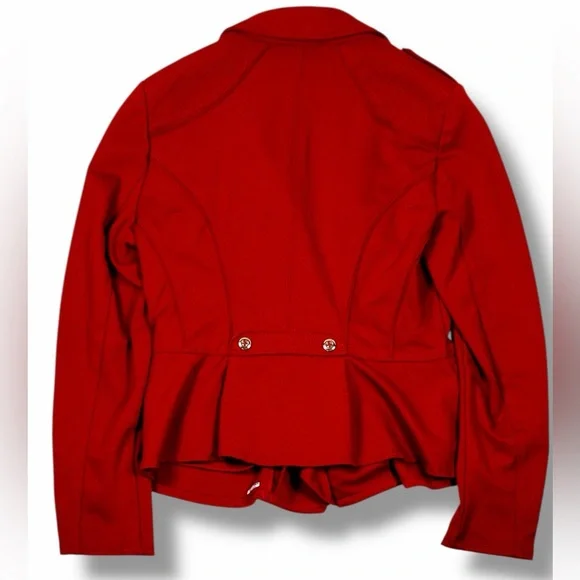 White House Black Market Womens Red Peplum Blazer Jacket Size 10 Gold Button - Picture 8 of 16